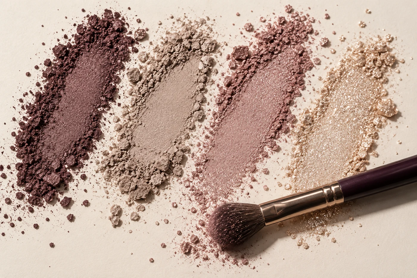 Illustrative rose, mauve and taupe eyeshadow powder textures for the Dikalu colour guide